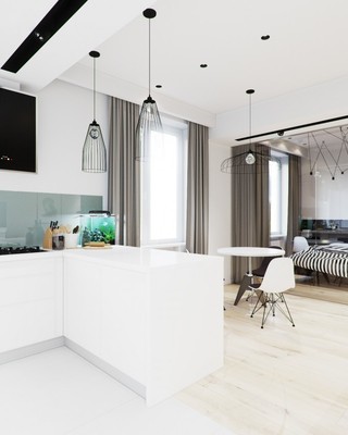 时尚现代黑白极简小户型公寓吧台设计
