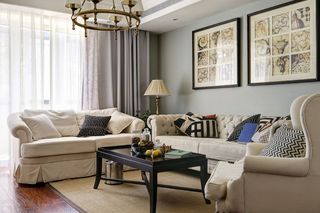 文艺复古美式客厅沙发相片墙家居布置