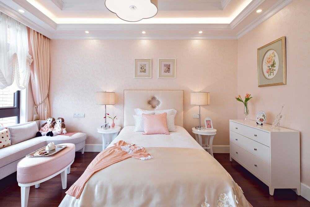 时尚甜美粉色系北欧风情卧室背景墙设计