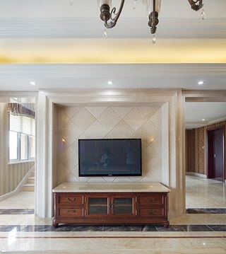 简约美式别墅客厅瓷砖电视背景墙设计