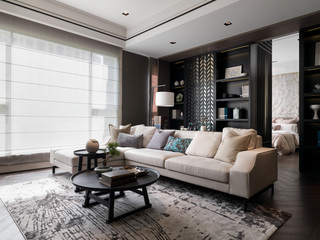 优雅现代新古典客厅沙发背景展示柜设计