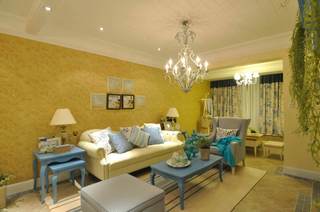 浪漫金黄色地中海风情客厅沙发背景墙装饰