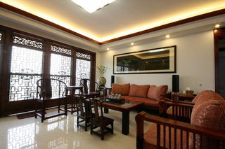 中式客厅仿古雕花推拉门设计