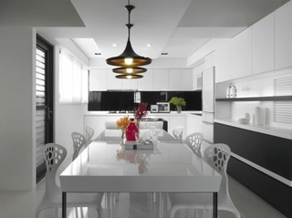 时尚黑白配现代日式开放式厨房餐厅设计