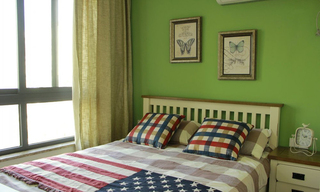 简约美式风格 卧室绿色背景墙设计