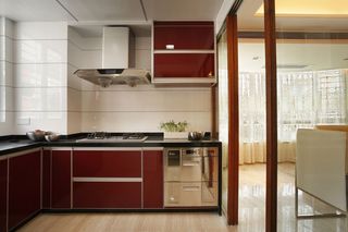 现代简约家居厨房红色橱柜设计
