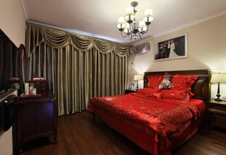 简约复古美式卧室窗帘装饰效果图