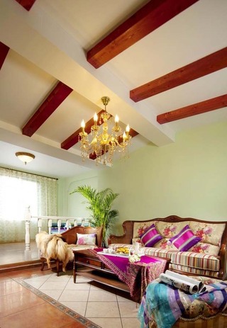 清新自然东南亚风格小户型客厅吊顶效果图