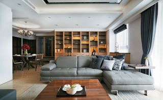 时尚现代客厅实木沙发博古架设计