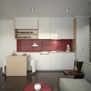 简洁现代厨房红色背景墙效果图