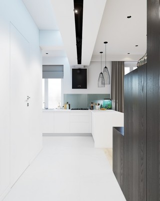 黑白极简时尚现代厨房吊顶装修效果图