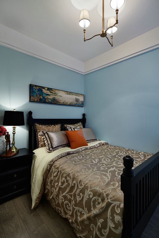 蓝色简约复古北欧风情卧室装饰效果图