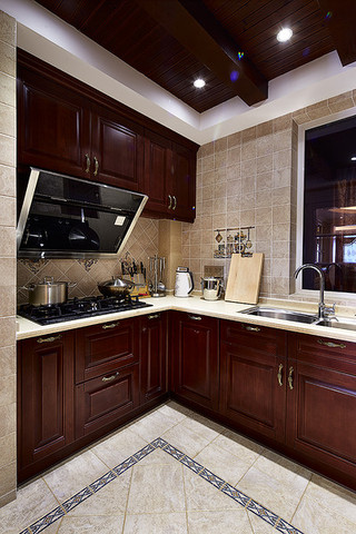 高端复古欧式厨房设计L型实木橱柜设计