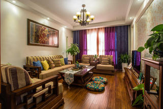 浪漫复古东南亚异域风情客厅窗帘设计