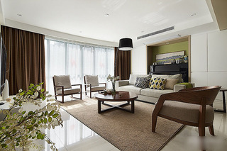 休闲美式客厅咖色窗帘装饰设计