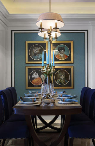 艺术美式新古典餐厅照片墙设计