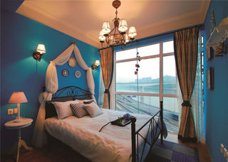 梦幻湖蓝地中海风格卧室装背景墙设计