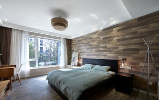 自然北欧风情卧室实木背景墙装饰欣赏图