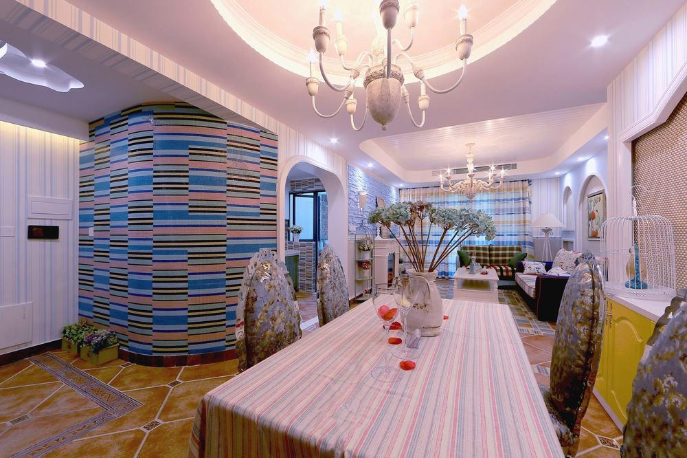 彩色地中海风情餐厅隔断装潢设计