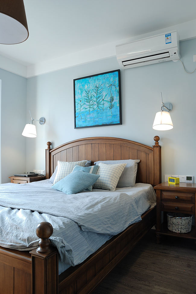 清新复古美式卧室床头装饰效果图