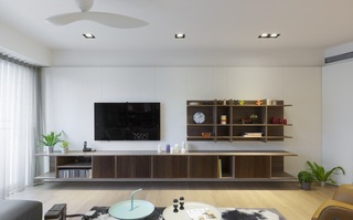 咖色系现代简约风格客厅实木电视柜设计