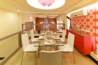 梦幻甜美红色系现代家居复式餐厅效果图
