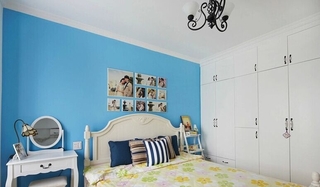 天蓝色地中海风情卧室背景墙照片墙装饰