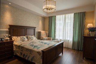 优雅经典复古美式卧室绿色窗帘设计