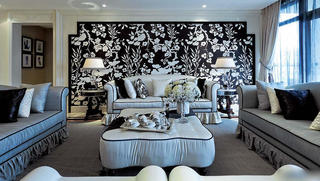奢华精美简欧新古典客厅黑白沙发背景墙设计