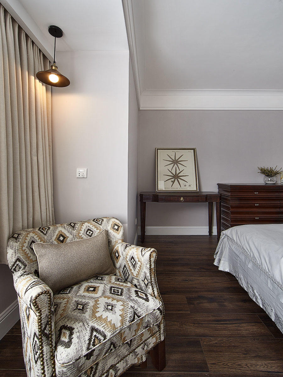 复古简美式设计卧室休闲单人沙发效果图