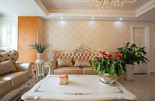 温馨暖橙欧式客厅沙发背景墙装饰设计