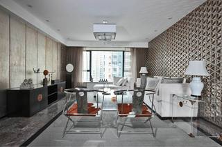 冷金属现代新中式风格家居客厅吊顶图片