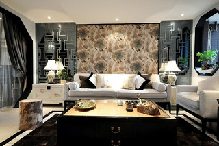 儒雅淡墨新中式客厅沙发背景墙设计装饰