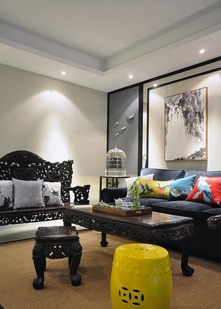 精美现代中式混搭客厅沙发背景墙装饰