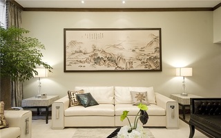 清新素雅新中式客厅沙发背景墙装饰画欣赏