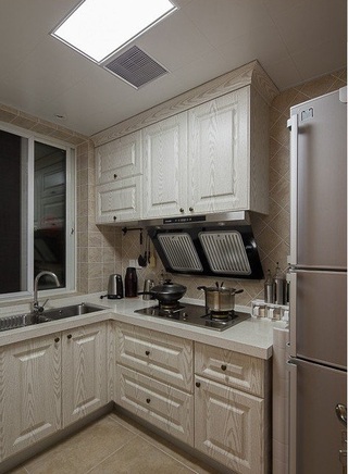 简约美式厨房L型白枫木橱柜设计