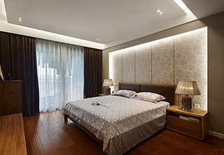 现代中式风格卧室窗帘装饰图