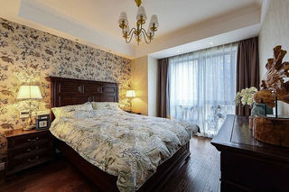 浪漫复古美式设计卧室花色背景墙装饰