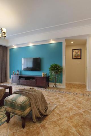 美式家居客厅蓝色电视背景墙设计装潢图