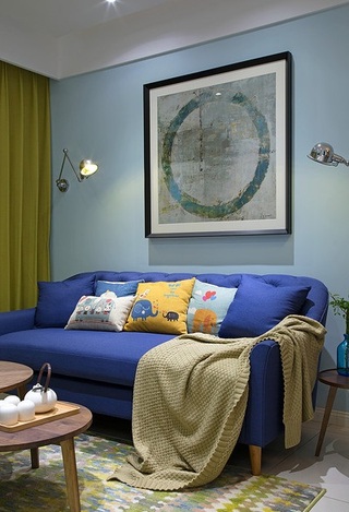 文艺清新混搭宜家家居蓝色沙发装饰效果图