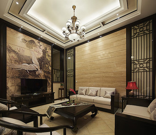 儒雅水墨中式新古典客厅背景墙装潢装饰大全