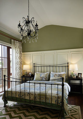 时尚精美橄榄绿美式卧室设计效果图