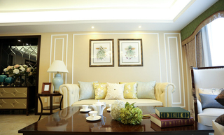 浪漫简欧风格客厅沙发背景墙设计效果图