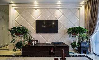 现代简欧风格客厅菱形格电视背景墙设计