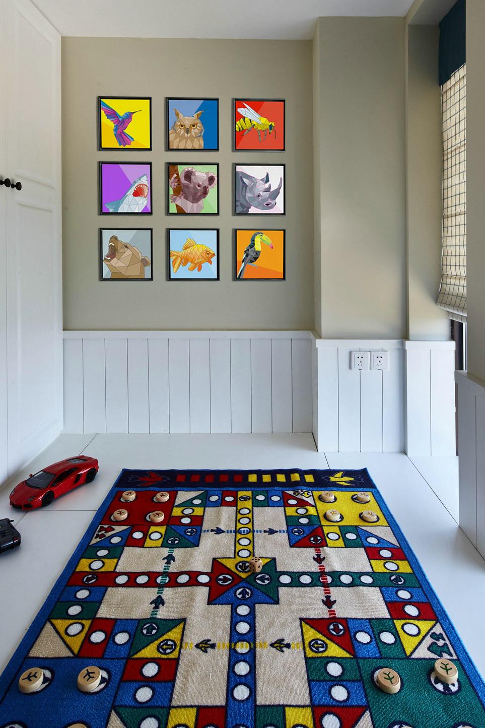 美式儿童房七彩抽象画照片墙装饰效果图