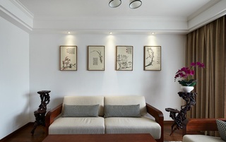 简约新中式设计客厅沙发装饰画效果图