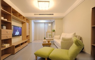 温暖清新简约日式风格原木客厅电视背景墙设计