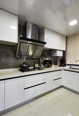 简洁时尚现代设计厨房白色橱柜装饰效果图
