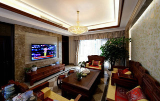 奢华大气中式现代混搭客厅电视背景墙装饰