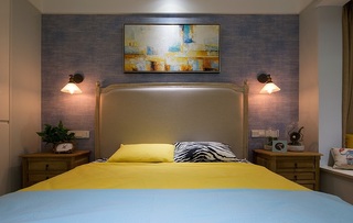 文艺清新色彩混搭宜家卧室床头背景墙装饰效果图